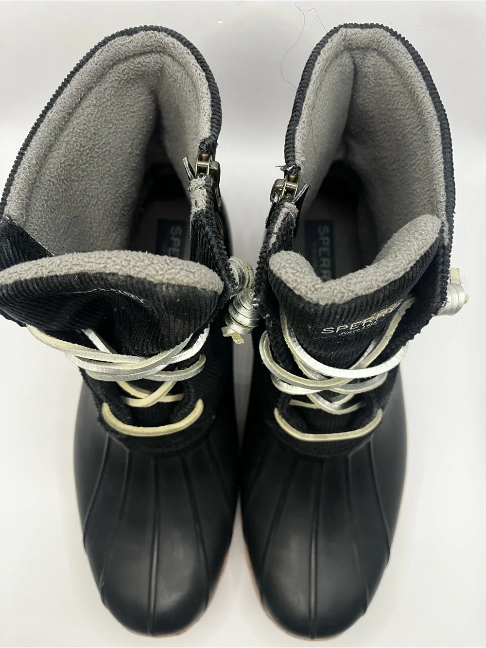 Sperry Women’s Black & Tan Duck Boot with Corduroy Upper